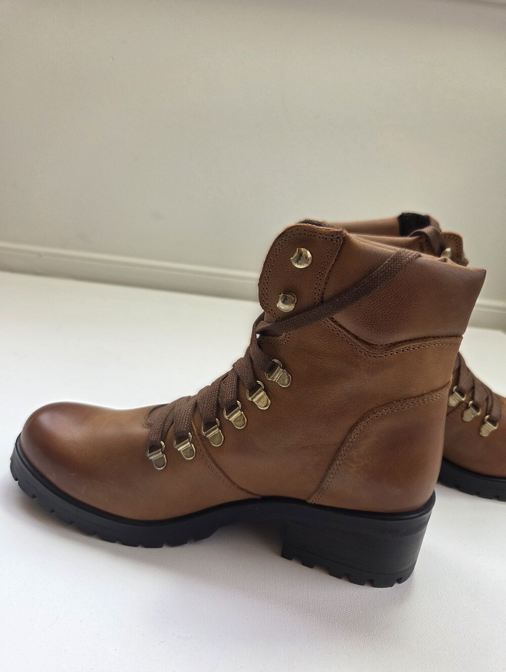 Steve Madden CALWAY Leather Lug Sole Hiker Combat Boots Brown Womens 11 - Picture 13 of 16